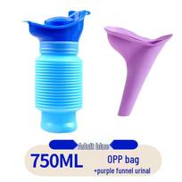 Moteriškas nešiojamas kelioninis pisuaras, skirtas naudoti lauke ir avariniais atvejais Blue urinal with purple funnel (opp bag) blue