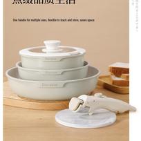 Lauko puodas su nuimama rankena ir nelimpančia danga: Universalus namams ar stovyklavimui. 3-Piece Set white