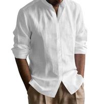 Vyriški Henley marškiniai Medvilnė Linas Atviro mezgimo Lengvi Kvėpuojantys Vienspalviai Slim Fit Vyriški marškiniai XL balta