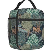 William Morris Vintage Thermal Insulated Lunch Bags Floral Textile Pattern Portable Lunch Container Camp Travel Storage Food Box 26x21x11CM raudona