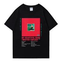 Reperis Kanye Westas „My Beautiful Dark Twisted Fantasy 2024“ marškinėliai vyrams ir moterims, vintažiniai trumpomis rankovėmis, unisex dideli marškinėliai S red