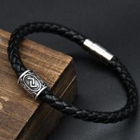 Viking Runes Bead Charms Bracelets DIY Norse Jewelry with Vegvisir Slavic Kolovrat Compass Beads for Men 19cm brown