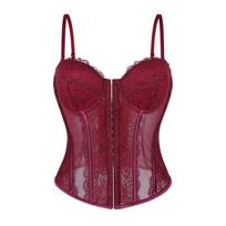 Aštrus merginos seksualus push-up permatomas nėrinių korsetas-camisole Extra Large vyno raudonos spalvos