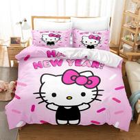 Hello Kitty antklodės užvalkalų komplektas Lovos užvalkalai 3 dalių rinkinys 1 antklodės užvalkalas Prabangus Vaikams Dvigulis AU Single(140*210cm)3pcs