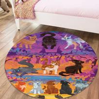 Cat Warriors Round Area Rug,Carpet Rug for Living Room Bedroom Sofa Playroom Decor,Non-slip Floor Mat46 80cmx80cm blue