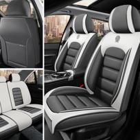 5 vietų automobilio sėdynės užvalkalų pilnas komplektas – Tinka 95% visų 5 vietų automobilių (Automobiliai, visureigiai, mikroautobusai) – Aukščiausios kokybės PU oda, pralaidi orui – Visų sezonų sėdynių apsauga
