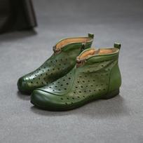 Johnature Retro Vasariniai Trumpi Batai Plokščiu Padu Šoninis Užtrauktukas Natūrali Oda Išpjauti Kvėpuojantys Moteriški Batai 39 žalia