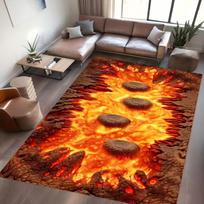 Lava Grindinio 3D Iliuzijos Kilimas – Skilusis Žemės ir Medinio Tilto Tematikos Kilimas – Drąsus Ugnies Lavos Raštas Žaidimų Kambariui ir Miegamajam 80cm x 120cm