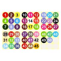 1–50 numerių lipdukai Viniliniai nuoseklių numerių lipdukai Apvalūs lipdukai Lipnūs taškeliai Spalvoti lipdukai inventorizacijai/klasifikacijai red