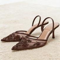 Stygos Karoliukai Gėlių Dekoracija Aukštakulniai Moteriški Seksualūs Tinklelio Smailūs Pirštai Moteriški Bateliai Elegantiška Šventinė Suknelė Sandalai Su Kulniuku 39 ruda