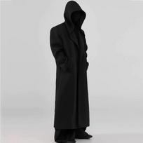 Rudens Žiemos Gotikinis Vintage Vilnos Paltas Vyras Moteris Techwear Punk Su Gobtuvu Apsiaustas Aukštos Kokybės Vilnonis Ilgas Viršutinis Drabužis M juoda