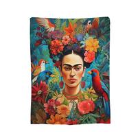 F-Frida K-Kahlo pledai koralinis vilnos pliušas vasaros oro kondicionieriaus kvėpuojantis itin minkštas pledas sofai lovatiesėms Size: 75*100cm, Weight: 230 GSM blue