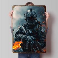 Military Soldier in Action Tinplate Posters Customizable Wall Art Retro Vintage Metal Signs for Home Room Garage Decoration Cozy 20X30CM gray