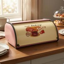 Retro Duoninė Kepyklos Spaudinys Dangtis su Vyriais Kepalas Juodas Apvadas Raudonos Raidės Pink Print beige