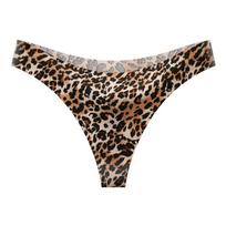 Moteriškos besiūlės thong kelnaitės su leopardo raštu G-string apatiniai žemo liemens seksualūs gyvūnų rašto apatiniai invisible kelnaitės L tigro rašto spalva