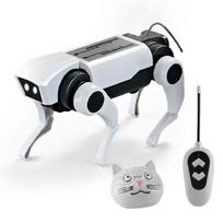 Dirbtinio intelekto išmanusis robotas šuo su nuotolinio valdymo pultu, robotukas triukus darantis šuniukas su balso valdymu, interaktyvus, programuojamas, bioninis šokantis augintinis žaislas white