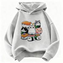 Funny Sushi Cat Food Design Printed Hoodie Kids Cat Children's Sweatshirt Hoody for Boys Girls Spring Y2k Casual Hoodies 130 gray