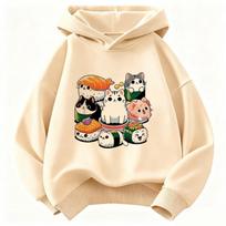 Funny Sushi Cat Food Design Printed Hoodie Kids Cat Children's Sweatshirt Hoody for Boys Girls Spring Y2k Casual Hoodies 160 beige