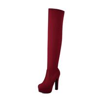 Women Over The Knee Boots Platform High Heel Long Boots Winter Warm Stretch Dress Shoes Plus Size 45 46 Footwear 45 brown