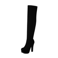 Women Over The Knee Boots Platform High Heel Long Boots Winter Warm Stretch Dress Shoes Plus Size 45 46 Footwear 46 white