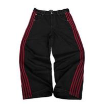 Baggy Jeans Harajuku Goth Y2k džinsai vyrams juodi dryžuoti nauji hiphopo siuvinėti plačiomis kojomis džinsinės kelnės High Street gatvės apranga XXL raudona