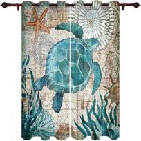 Dolphins Turtles Pebbles Kids Window Curtains In The Living Room Kitchen Window Curtains Drapes Printed Window for Bedroom 2x50W130H(CM)40x51in&Grommet Top