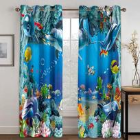 Dolphins Turtles Pebbles Kids Window Curtains In The Living Room Kitchen Window Curtains Drapes Printed Window for Bedroom 2x75W166H(CM)59x65in&Grommet Top