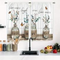 2 vnt. Sodybos virtuvės užuolaidos Rustic Country trumpas šakutė, šaukštas, peilis Savor vintažinis langų apdaila miegamajam, svetainei W50 X H130(CM)X2&Grommet Top