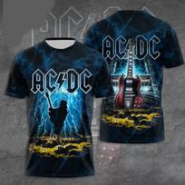 Vasariniai vyriški drabužiai Roko juostos marškinėliai AC/DC 3D spaudiniai Vaikiški marškinėliai trumpomis rankovėmis Hiphopo mados apvali kaklo laisvalaikio marškiniai viršūnės M blue
