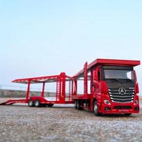 1/24 „Mercedes Benz“ dviaukštis bortinis transportavimo automobilis, lydinio, metalo automobilio modelis, garso ir šviesos mokslo, švietimo serija raudona