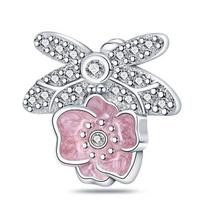 925 Sterlingo sidabro žalia drugelio gėlė laumžirgis, tinkantis Pandora Original Pulsera emaliu pakabukai, papuošalų gaminimo dovanos. gray