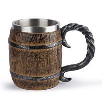 Medinė statinė Alaus puodelis Nerūdijančio plieno Kavos puodelis Vikingų stiliaus Vintažinis alaus puodelis Dvisienis gėrimo puodelis Helovino baro gėrimų indai 500ml