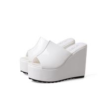 Vasaros Minimalistiniai Odiniai Atvirais Pirštais Platforminiai Šlepetės Sandalai Moterims 12 CM Aukštakulniai Moteriški Platforminiai Batai 38 balta