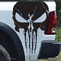 Kaukolė Grunge Dažų Taškeliai Sunkvežimio Pikapo Automobilio Lipdukas Decal Variklio Dangtis Šoninės Durys Galinis Dangtis Buferis SUV JDM 4x4 Beasmenis Vinilo Dekoracija 56cmhighx35cmwide oranžinė