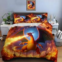 Pokmon Charizard Spausdinimo Patalynės Komplektas 2/3 Dalys Lova Karaliaus Dydžio Pagalvės Užvalkalas Suaugusiųjų Lovos Užvalkalas Miegamojo Lovos Komplektas Dovanoms AU Single(140*210cm)3pcs