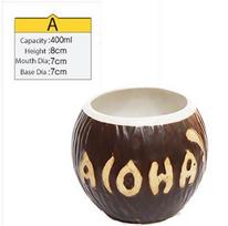 Tiki Puodeliai Keraminiai Havajų Luau Puodeliai Vakarėliui Gėrimų indai, Mieli egzotiški kokteilių taurės, Tiki Baras 250-660ml black