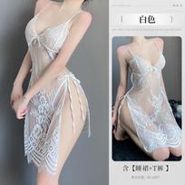 Sexy lingerie sexy nightgown side open perspective suspenders pajamas passion clothes pure desire free suit One size fits all( 40-60kg ) balta