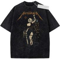 NieR Automata 2B YoRHa Nr. 2 B tipo Vintažinio plovimo Anime marškinėliai Žaidimo personažo grafika Juodi Oversized Unisex Streetwear marškinėliai XXXL black