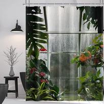Greenhouse Flower Room Shower Curtain Spring Glass Flowers Green Plants Interior Garden Scenic Bathroom Decor With Hooks W60H190(CM)-1 Pcs gray