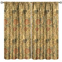 William Morris Retro Langų Užuolaida Botaninio Rašto Užuolaida, William Morris Gėlių Meno Blackout Užuolaida 2 Panelės 53x116cm 2pc21x46in beige