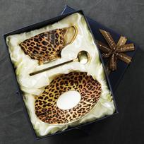 Prabangus Europos Leopardų Rašto Kaulinio Porceliano Kavos Puodelio ir Lėkštutės Rinkinys su Dovanų Dėžute Leopard Print black