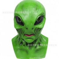 Besišypsantis ateivio veido kaukė, beveidžio žmogaus galvos apdangalas, ateivio pusės veido Helovino vakarėlio šokio siaubo latekso galvos apdangalas Green alien green