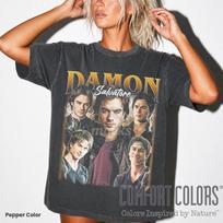 Damonas Salvatore „Vampyrų dienoraščiai“ marškinėliai, Ianas Somerhalderis Vintažiniai grafiniai marškinėliai, TVD gerbėjo dovana, Retro bootleg stiliaus Comfort Colors marškinėliai FD M black