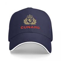 CUNARD KELIONIŲ LAIVŲ LINIJOS LOGOTIPO BEISBOLINĖ KEPURĖ JUODA SU AUKSO KARŪNA IR RAUDONU TEKSTU KLASIKINIS DIZAINAS Unisex IR MOTERIMS One Size blue