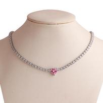 Gold Plated Pink Green Heart Pendent CZ Tennis 3A Zircon Paved Crystal Chain Choker Necklace For Women Jewelry Gift beige