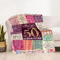 50-ojo jubiliejaus šventės flanelinis pledas – minkštas ir tinkamas sofoms, lovoms, biurams, kelionėms, visais metų laikais, puiki dovana šventėms ir gimtadieniams. 130cmx150cm