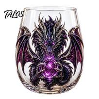 3D raižytas drakono gėrimų indas Mitinis stiklo meno puodelis, Gėrimas su krištoline sfera, Fantazijos stiliaus stalo dekoras 400ml viskio stiklinė burbonui E black