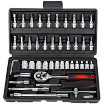 46Pcs Metric Ratchet Wrench Set 1/4-Inch Drive Socket Wrench Kit High Hardness Auto Repair Tools for Car Home Road Emergency A34