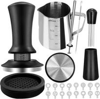 51mm Espresso Hand Tamper Set 22 Piece Barista Kit with WDT Tool Milk Frothing Pitcher Latte Art Pen Coffee Stirrer Tamper Mat juoda