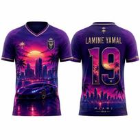 2026 Lamine Yamal Nr.19 Futbolo Marškinėliai Retro Miami Coastal Crime Grafinis T-shirt Vyriški Vintažiniai Smėlio dėžės Gatvės apranga Laisvalaikio Gerbėjo Viršus M
